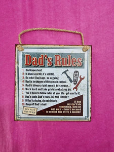 "Dad's Rules" hanging plaque