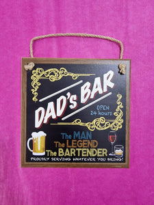 "Dad's Bar" hanging plaque
